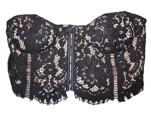 NWOT Womens Lulus Black Cream Nude Lace Strapless Bandeau Crop Top Size Small S thumbnail 1