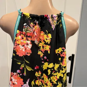 Floral sheer swim coverup Maxi Dress w/embroidery Trim size L high side slits thumbnail 11