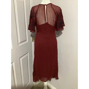 Anthropologie Maeve Francoise Red Floral Embroidered Midi Dress V-Neck 2 thumbnail 8