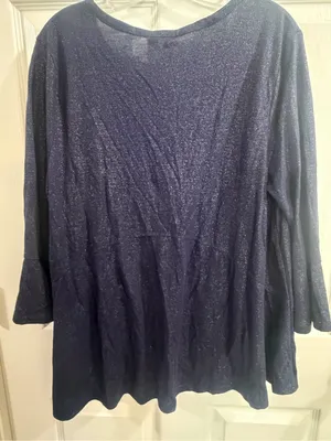 Cato Navy Blue Shimmer Bell Sleeve Top Size XL thumbnail 6