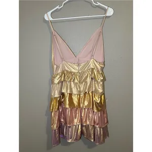 Storia Colorful Metallic Tiered Ruffle Party Mini Dress Women’s Size Large thumbnail 6