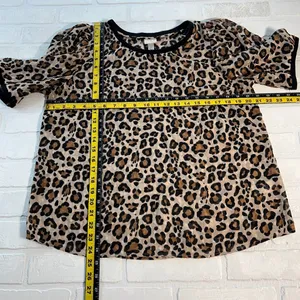 A New Day Top Womens Large Leopard Animal Print‎ Short Sleeve Sheer Blouse L thumbnail 2
