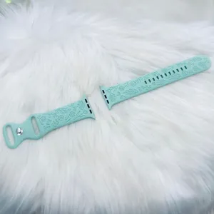 New Cyan Floral Design Apple Watch Bands 42mm 44mm 45mm 49mm thumbnail 5