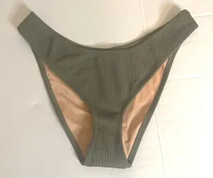 J Crew Olive Green Textured Curved-Waist Cheeky Bikini Bottom Size Large NWT‎ thumbnail 1