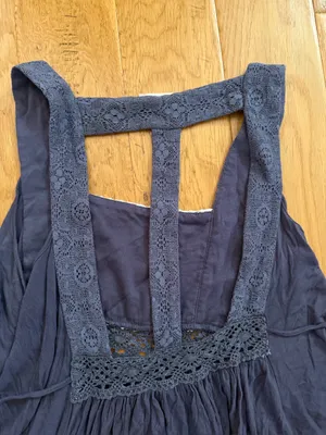M - ALTAR’D STATE - Boho Square Neck Navy Tunic/Sundress with Crochet Panel thumbnail 6