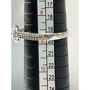 Halo‎ Ring Round Cut Cubic Zirconia Silver tone Size 9 thumbnail 3