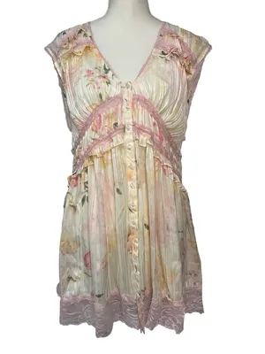 Free People Spring Fling Mini Dress in Tea Combo Medium New Womens Lace Boho thumbnail 4