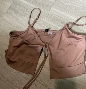 H&M Tie-Front Cami Crop Top - Rust Brown thumbnail 1