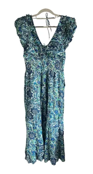 House of Harlow Blue Paisley Women’s dress with Ruffle Shoulders thumbnail 1