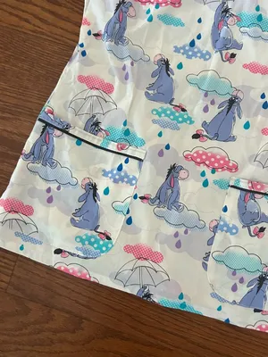 Disney Eeyore Sunshower Womens Scrub Top V-Neck Short Sleeve Pockets Size Small thumbnail 10