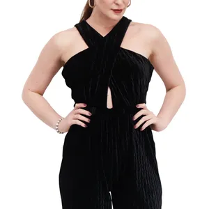 Sadie & Sage Textured Velvet Halter Jumpsuit Keyhole Crisscross Medium Glam thumbnail 10