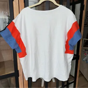 Anthropologie Hailey & Co oversized tee knit patchwork statement sleeves cobalt cap top thumbnail 3