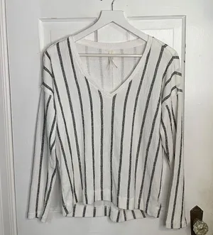 Anthropologie Willa Stripe V Neck Textured Boho Long- sleeve Top W-040 Sz S thumbnail 3