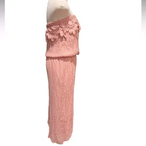 Kings Road Pink Strapless Jumpsuit Capri Lace Ruffle Size M thumbnail 3