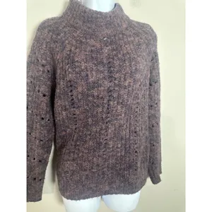 Madewell Pointelle Mockneck Pullover Sweater Brown Marled Wool MC031 Size S thumbnail 6