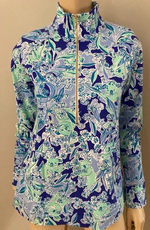 Lilly Pulitzer Skipper Popover Koala Me Maybe Blue Green Half Zip Sweatshirt S thumbnail 1