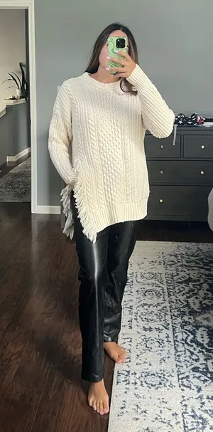 J.Crew Cozy Cable Knit Sweater with Fringe Slit thumbnail 1