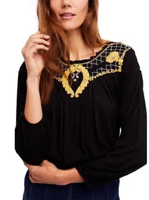 Free People Crepe Crop 3/4 Sleeve‎ Blouse size L BIN O thumbnail 1