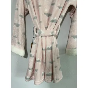 Bear Paw Pink Plush Hooded Sherpa Trim Robe, Women's M Two Pockets Belted NWT thumbnail 5