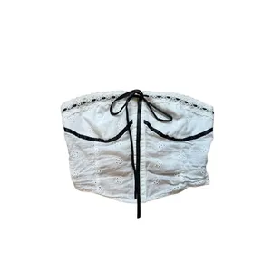 SheIn White Eyelet Black ribbon corset crop top small thumbnail 4
