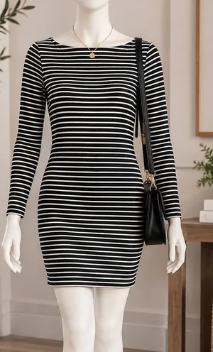 Vero Moda Women Dress VMTAILOR LS ABK Striped Long Sleeve Black White Size 36 thumbnail 1