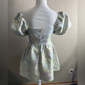 TCEC Pastel Floral Puff Sleeve mini dress jacquard size small thumbnail 8