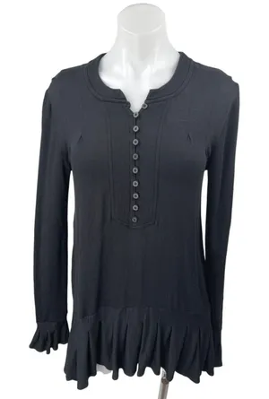 Free People Your Girl Black Long Sleeve Ruffle Henley Tunic Blouse Top Size XS thumbnail 1