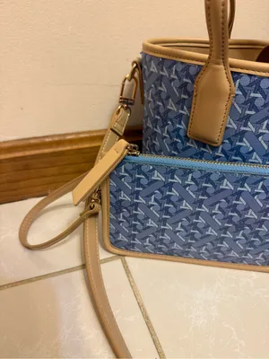 Anne Klein | Blue Patterned bucket bag with Tan Trim and Wristlet thumbnail 11