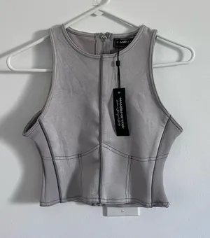 Maniere De Voir Gray Structured Crop Top Corset Y2K Moto Contrast Stitch thumbnail 1