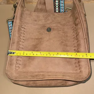 Crossbody purse with removable strap snap closure pocket brown black interior thumbnail 10