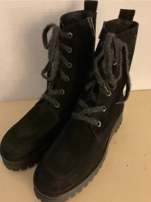 275 Central women black suede leather combat heel boots US 9 thumbnail 6
