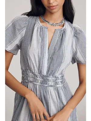 Anthropologie • The Somerset Gingham Mini Dress blue white checked cotton ruffle thumbnail 10