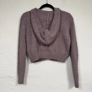 Babaton Aritzia Purple Teddy Bear Cropped Hoodie Sweatshirt Womens XXS Cozy Zip thumbnail 9