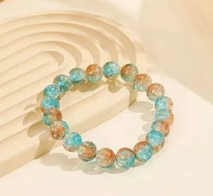 Beaded bracelet in green and yellow. thumbnail 1