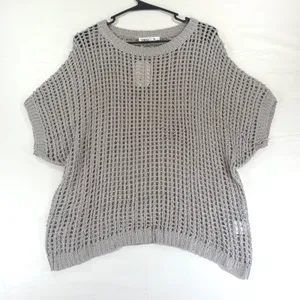 Women's Grey Open Knit Crochet Short Sleeve Sweater Top Small NEW with tags thumbnail 3