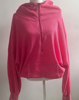 BiBi Hot Pink Acid Wash Waffle Knit Hoodie thumbnail 1