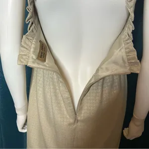 Karen Zambos Vintage Couture Gold Sleeveless Ruffle Evening Dress Size 8 thumbnail 5