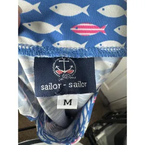 Sailor Sailor‎ Lucille Fish Print Dress Size M Blue White Pink Fish Nautical thumbnail 3