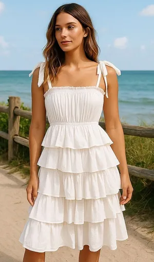 Idem‎ Ditto Womens Sun Dress Small Cotton Tiered Ruffle Cottagecore Coquette thumbnail 1
