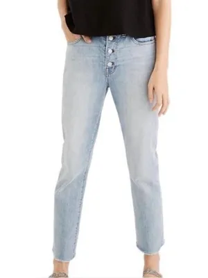 Madewell High Rise Slim Crop Boyjean 25‎ Light Wash Button Fly Raw Hem Jeans thumbnail 3
