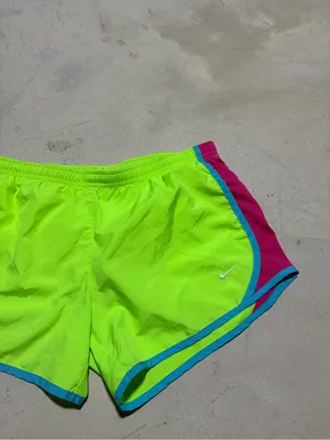Nike Women's Neon Yellow-Green Running Shorts with Pink & Teal Trim large thumbnail 5