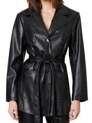 NIA Faux Leather Blazer Jacket – Black Size S thumbnail 1