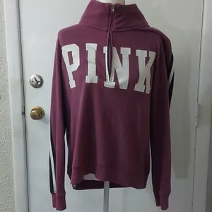 PINK Victoria's Secret Funnel Purple Logo Racer Stripe Zip Jacket. L Casual Preppy thumbnail 3