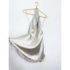 Zara Woman NWT SS25 Grey/ Beige Short Satin Halter Dress Size Medium 8482/331 thumbnail 11