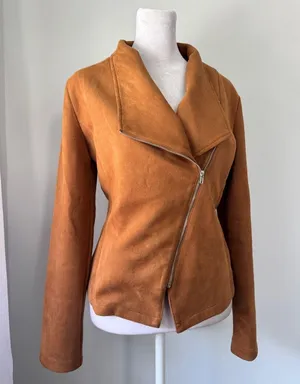 Have Tan Faux Leather Full Zip Lightweight Jacket Size M thumbnail 5