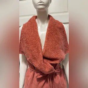 Rocking western wear Rust Orange Sherpa Vest with Belt Tie Size X-Large thumbnail 6