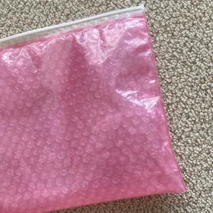 Glossier Bubble Pink Zipper Cosmetic Bag Pouch Slide Closure Like New 10.5” x 9” thumbnail 3