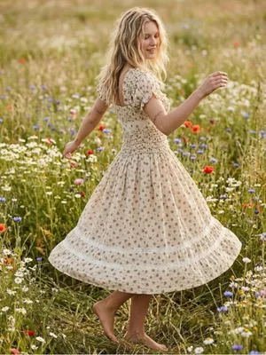 Free People Dainty Cottage Ethereal Bali Juniper Midi Dress 8 Lace Cream Floral thumbnail 3