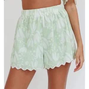 Indi Luxe Selfie Leslie NEW Swing Of Things Scalloped Cotton Shorts Sage Green thumbnail 1