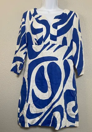 Boden 100% Linen Dress Size 6 Abstract Boho Chic Casual Summer Beach Coastal thumbnail 1